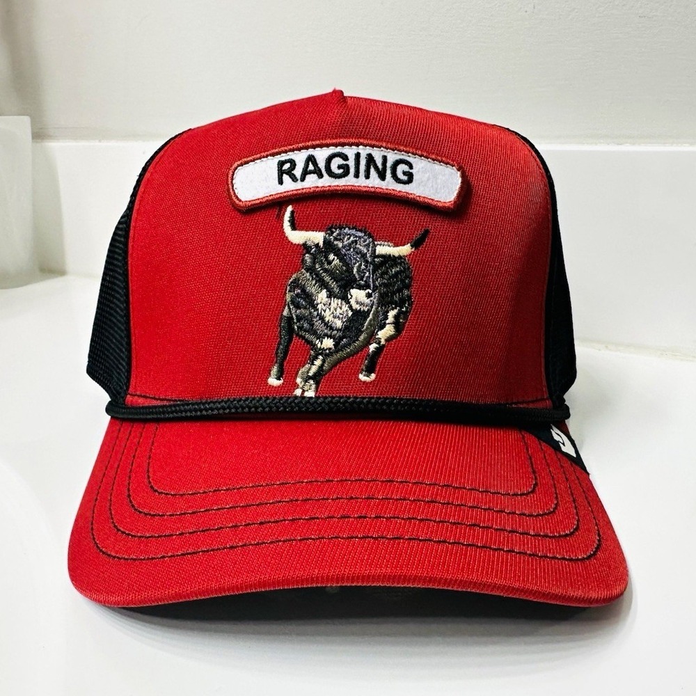 Goorin Bros Raging Bull Patch Trucker Hat Red/Black Mesh Back One Size